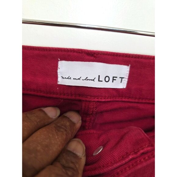 Loft Women's Red Frayed Hem Skinny Jeans Size 14/32 - Picture 6 of 9